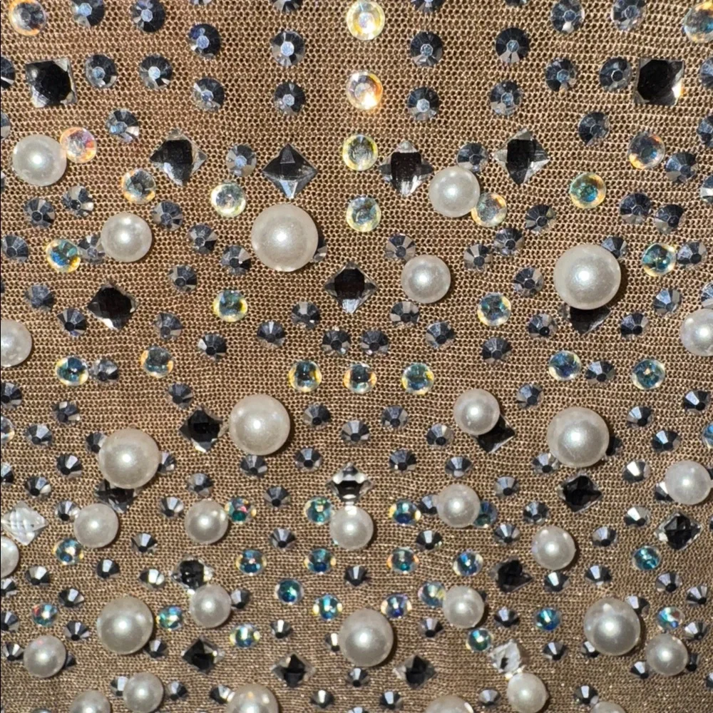 Rhinestone pearl beaded mesh body con dress - Picture 3 of 4